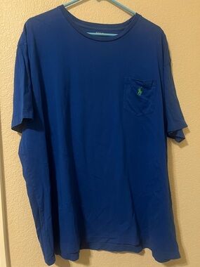 Ralph Lauren Short-Sleeve Pocket Tee in Blue with Green Pony